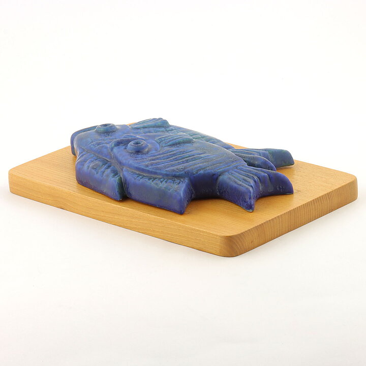 Gunnar Nylund (1950s) Blue Fish Relief Wall Plaque on Wooden Background 24 cm
