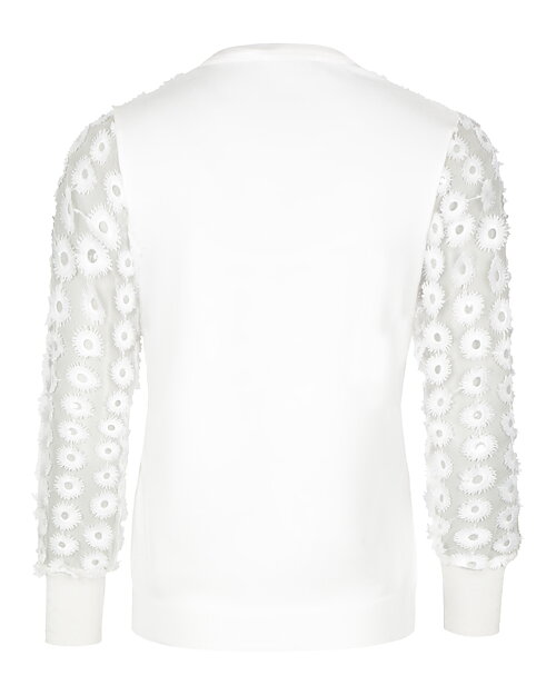 Jumper med spetsblommor på ärm offwhite - 2