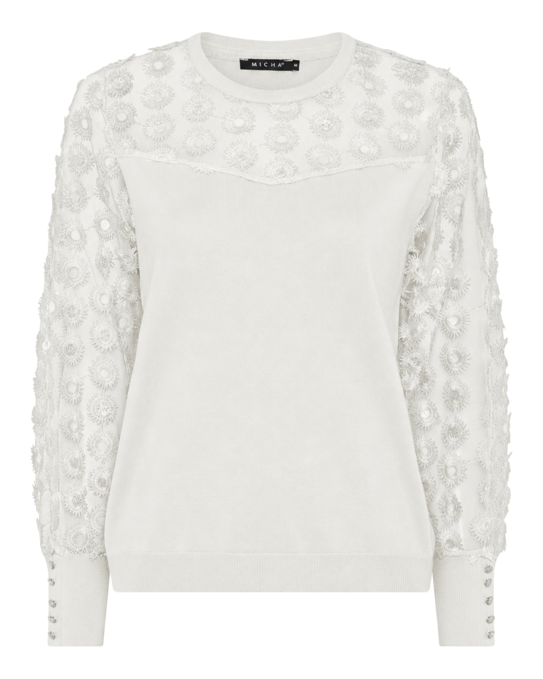 Jumper med spetsblommor på ärm offwhite
