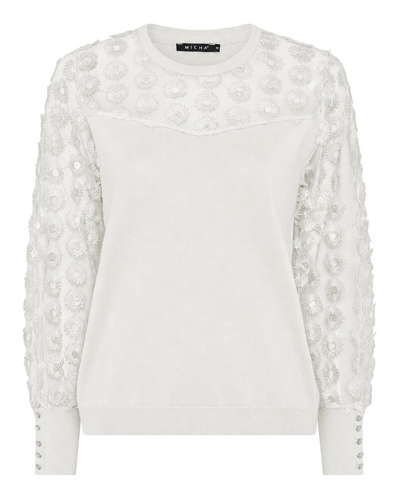 Jumper med spetsblommor på ärm offwhite