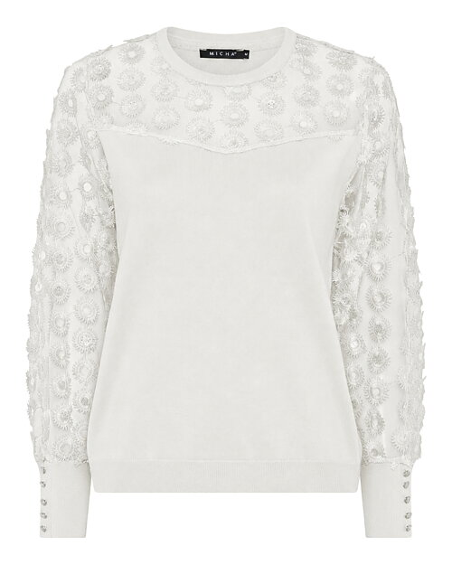 Jumper med spetsblommor på ärm offwhite