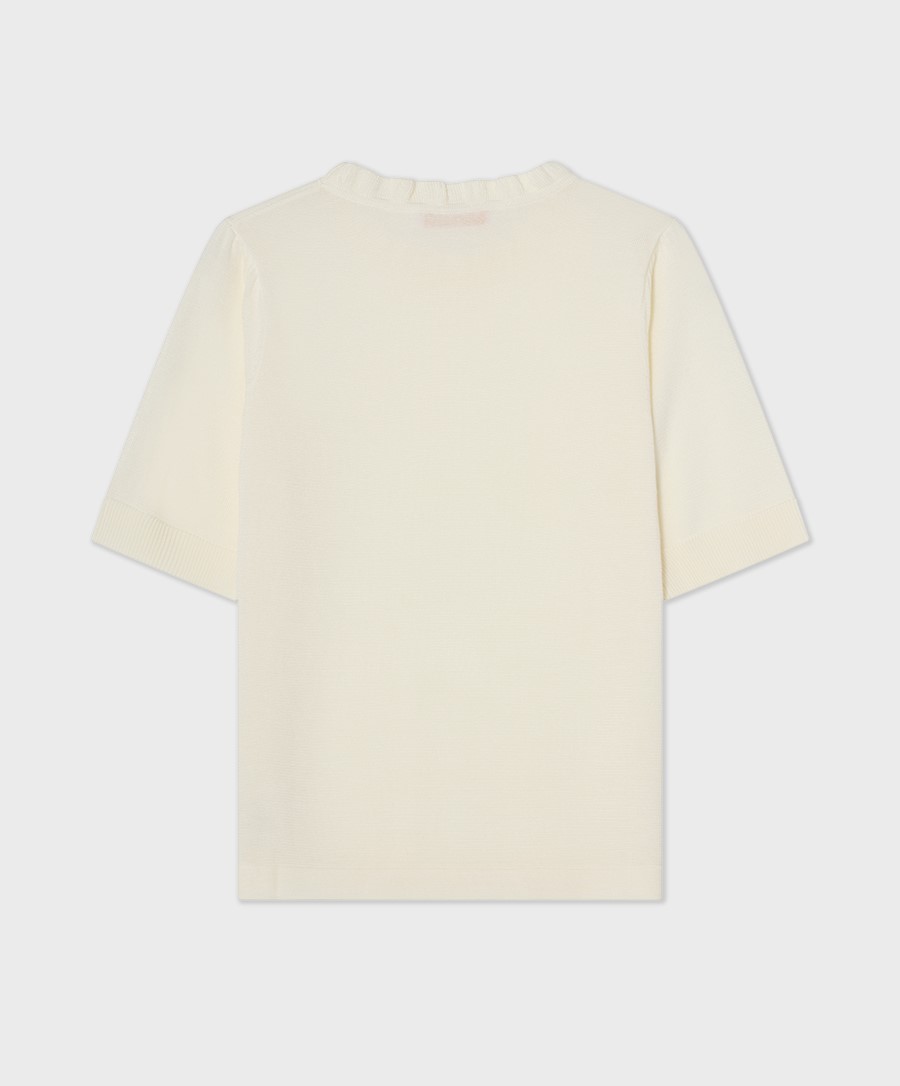 Busnel Minna Short Sleeve Wool Top, Ecru - 2