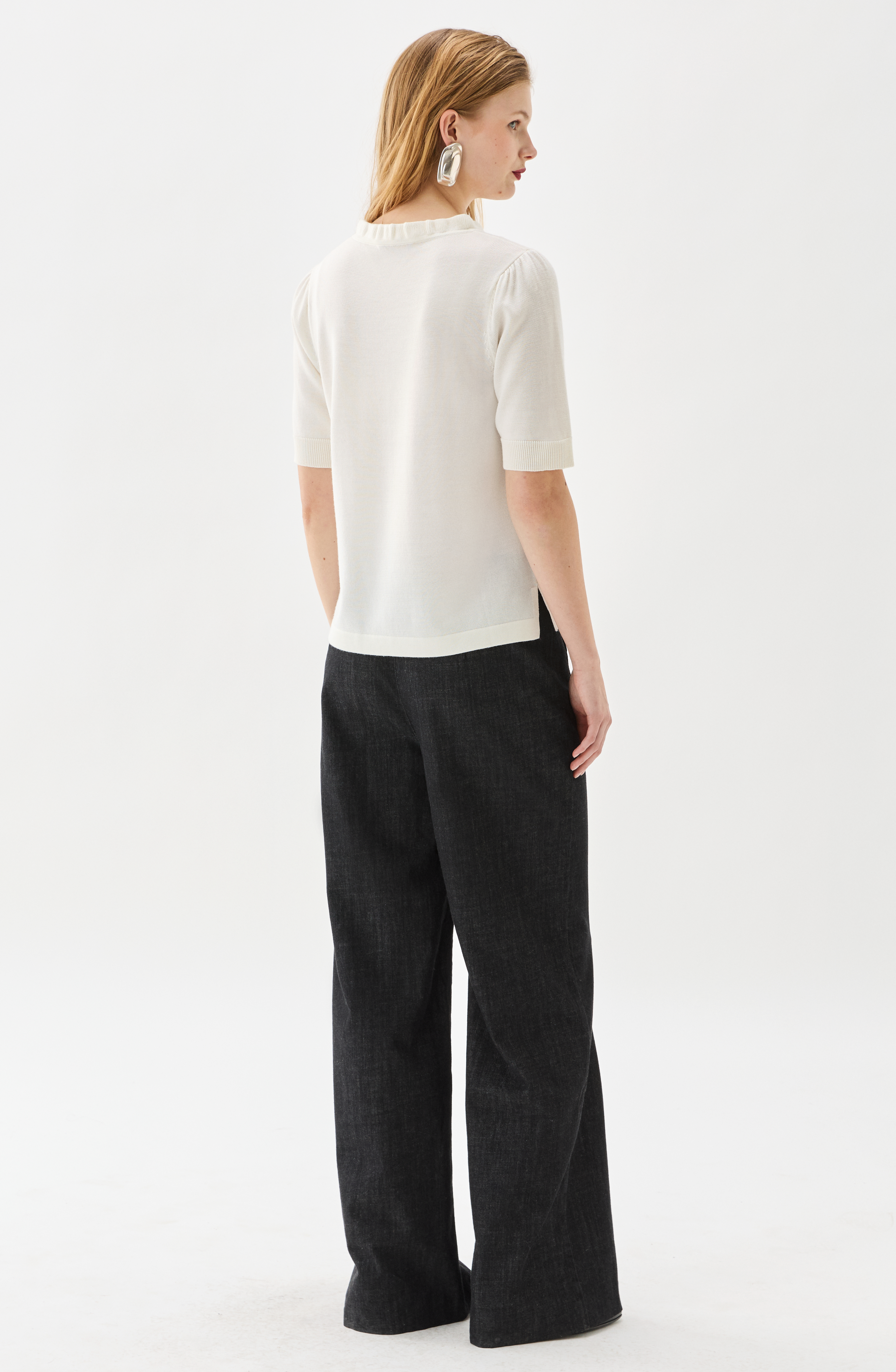 Busnel Minna Short Sleeve Wool Top, Ecru - 4
