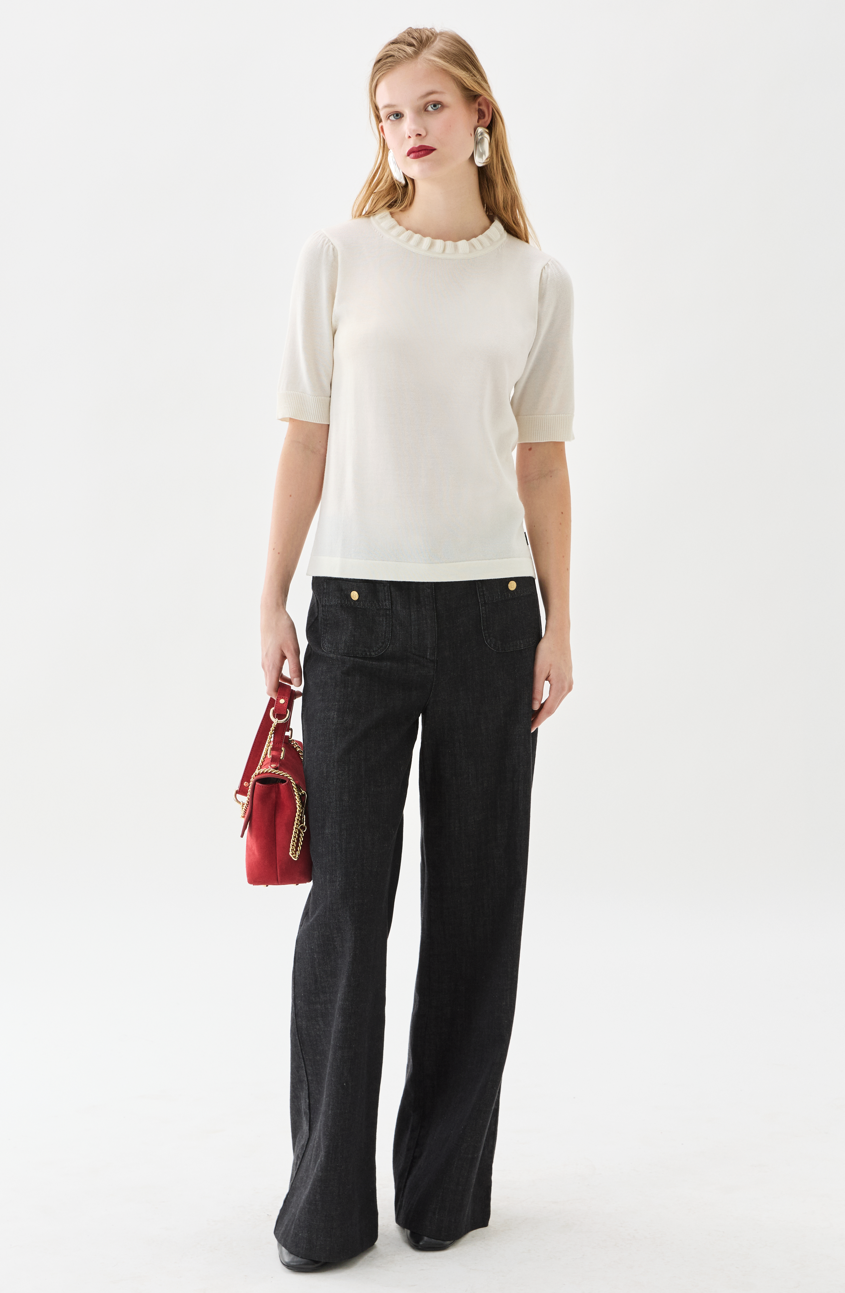 Busnel Minna Short Sleeve Wool Top, Ecru - 3