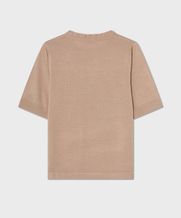 Busnel Minna Short Sleeve Wool Top, Oat - 2