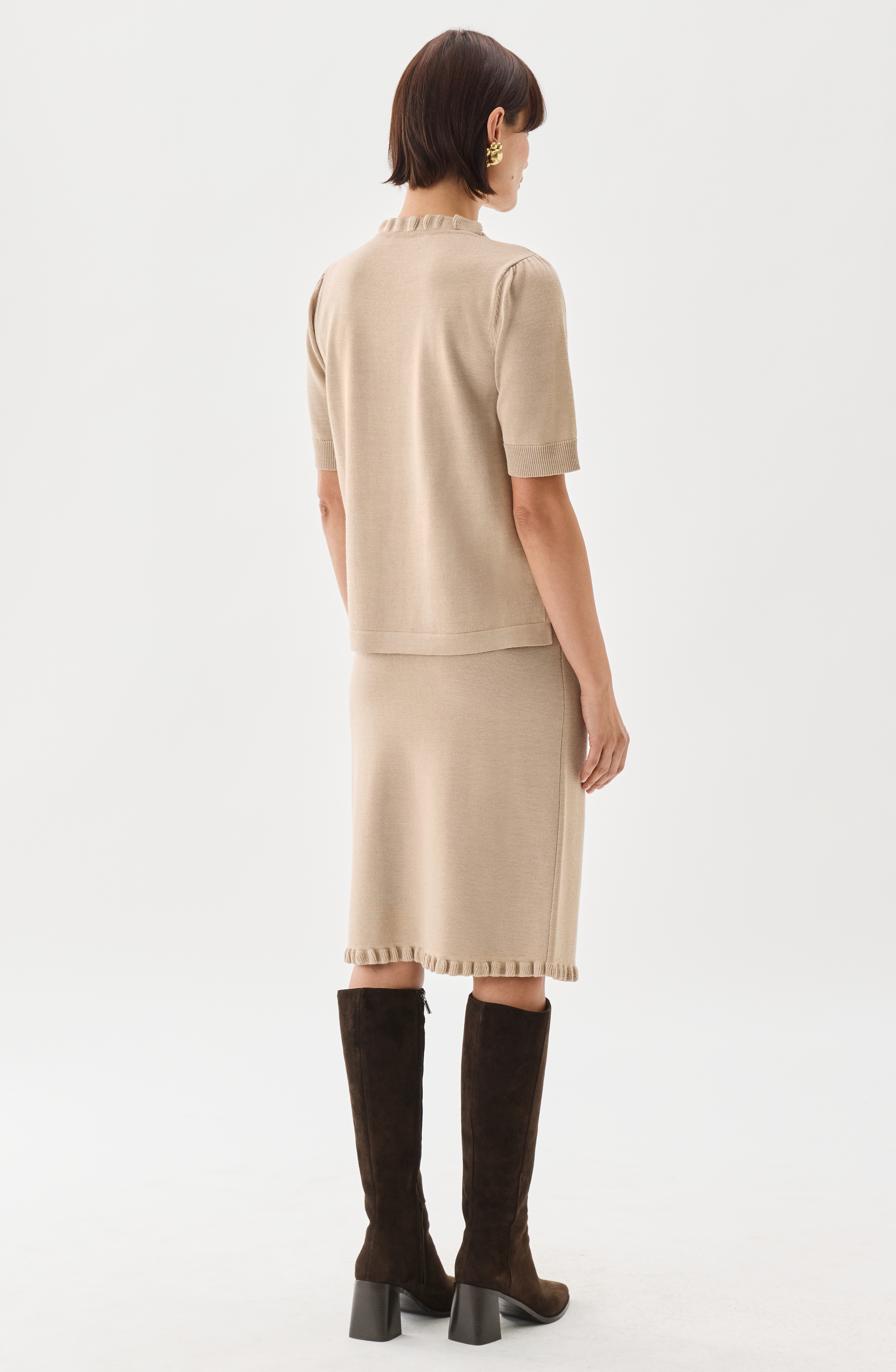 Busnel Minna Short Sleeve Wool Top, Oat - 4