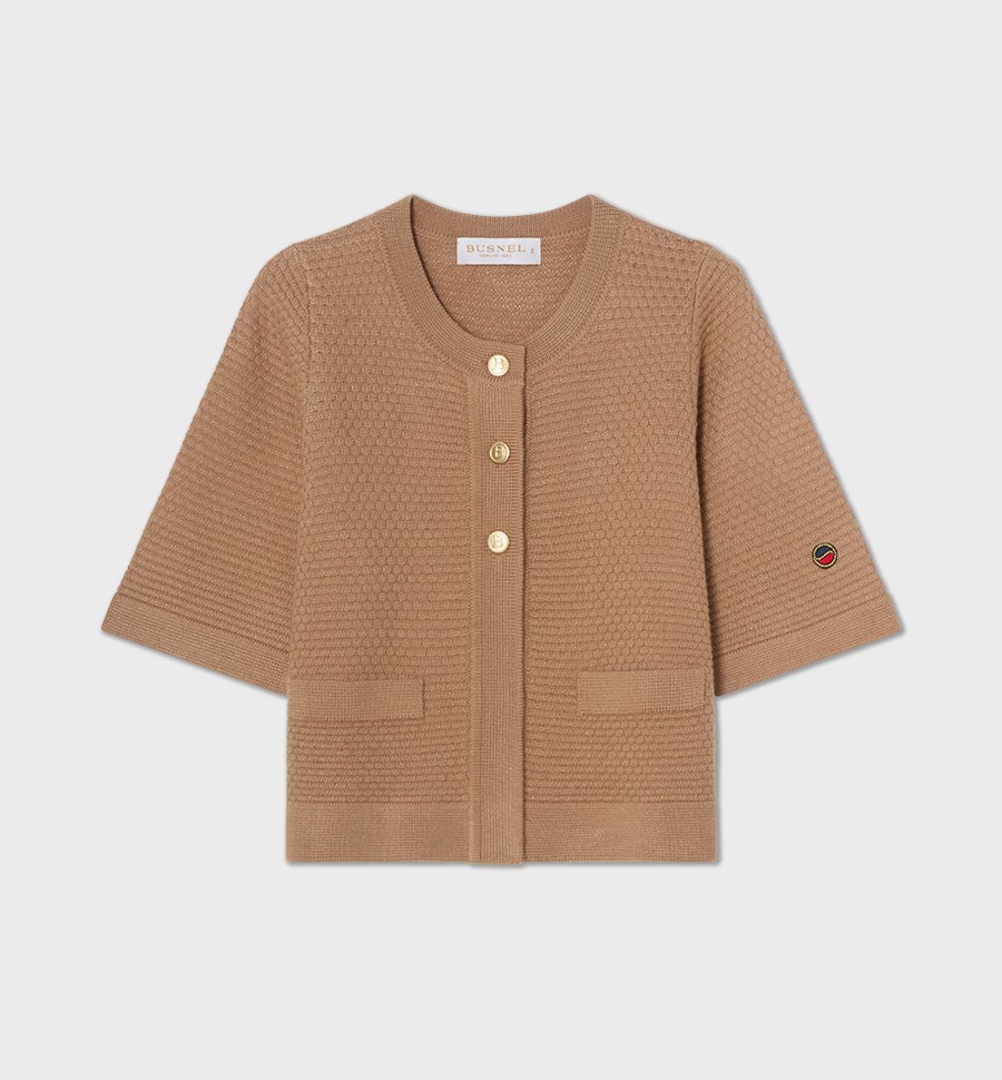 Busnel Palmer Textured Cotton Cardigan, Salty Caramel