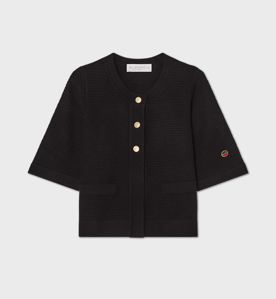 Busnel Palmer Textured Cotton Cardigan, Black