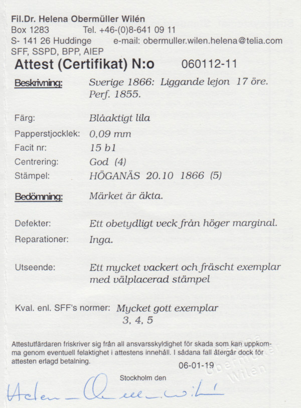 F 15b1, 17 öre Liggande lejon ⊙ - 2