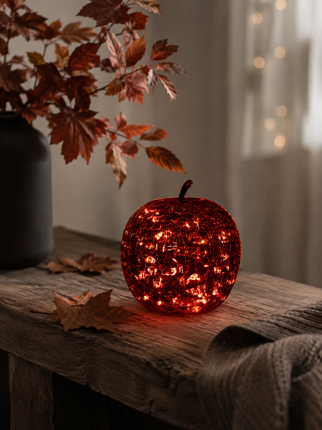 Bordslampa - Äpple - Glas - Röd - Timer/Dimmer - 22x20 cm - 2
