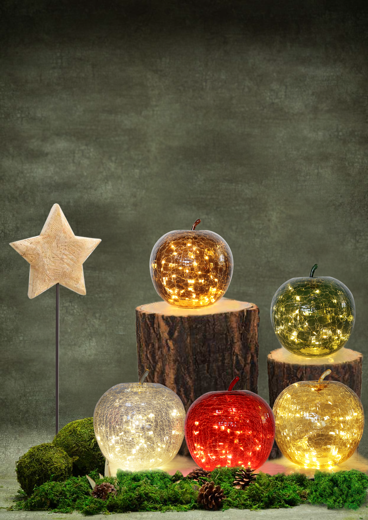 Bordslampa - Äpple - Glas - Röd - Timer/Dimmer - 22x20 cm - 7