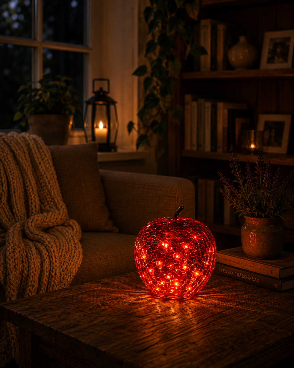 Bordslampa - Äpple - Glas - Röd - Timer/Dimmer - 22x20 cm