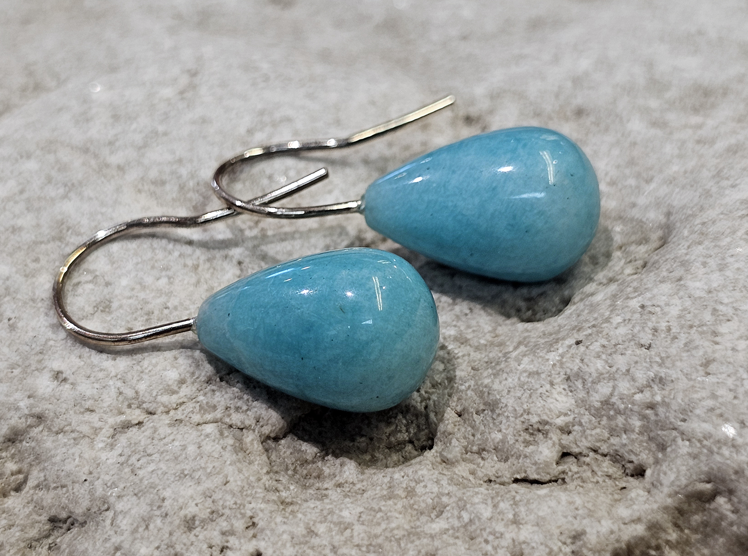 Amazonite drops, solid 925 silver hook