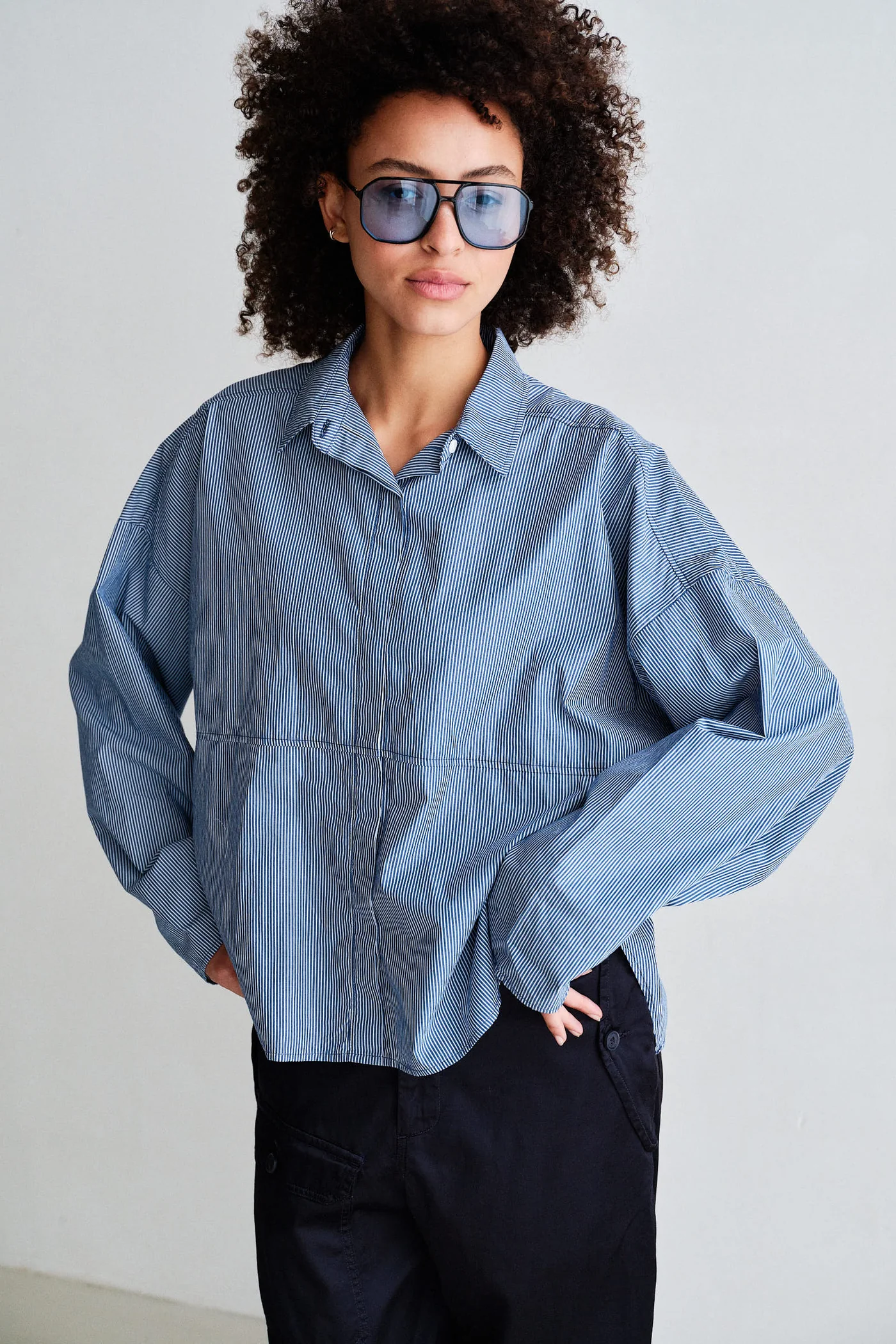 PENN&INK Blouse Blue Stripe - 5