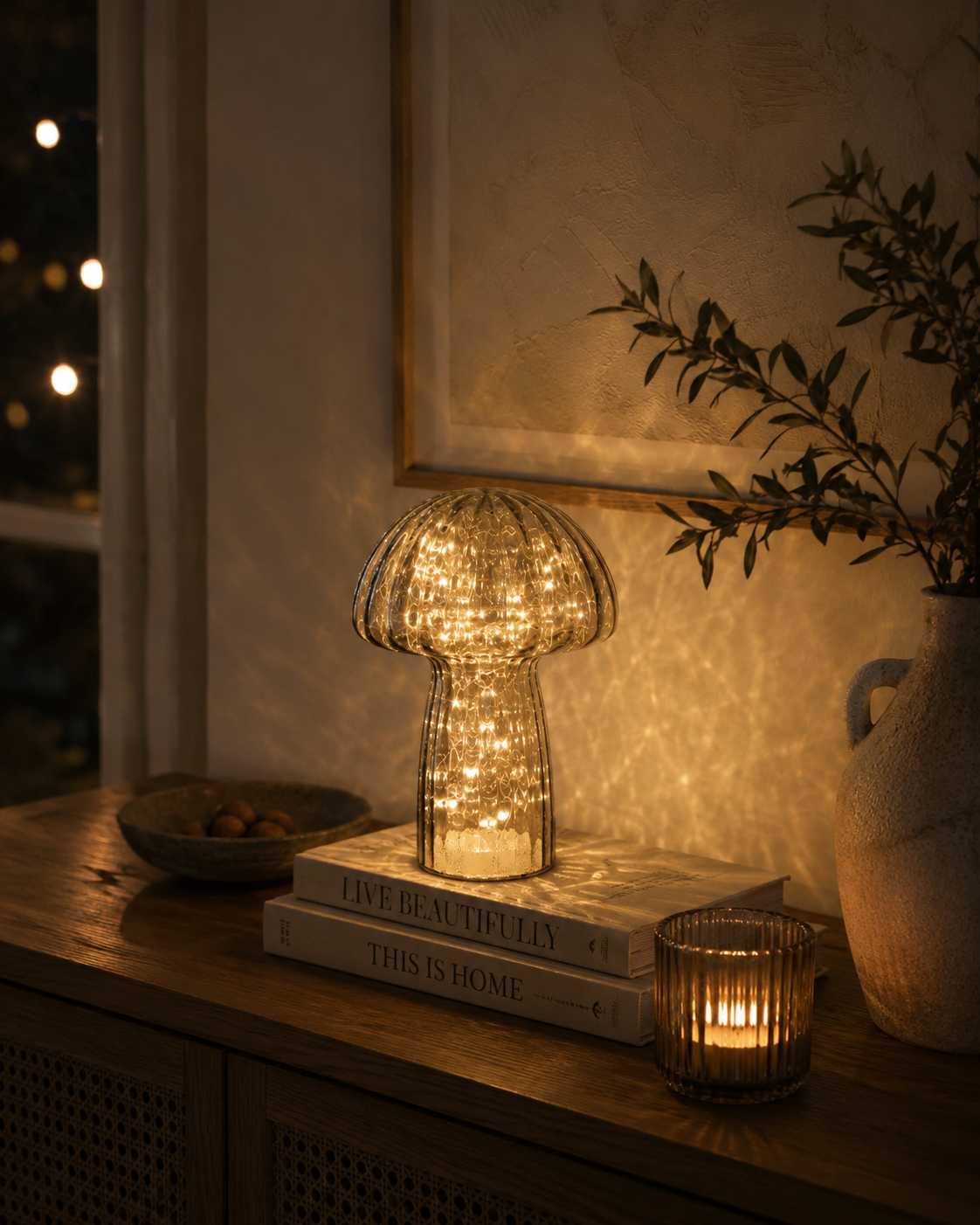 Bordslampa Svamp Glas Grafitgrå - Timer/Dimmer - 23x18 cm - 3