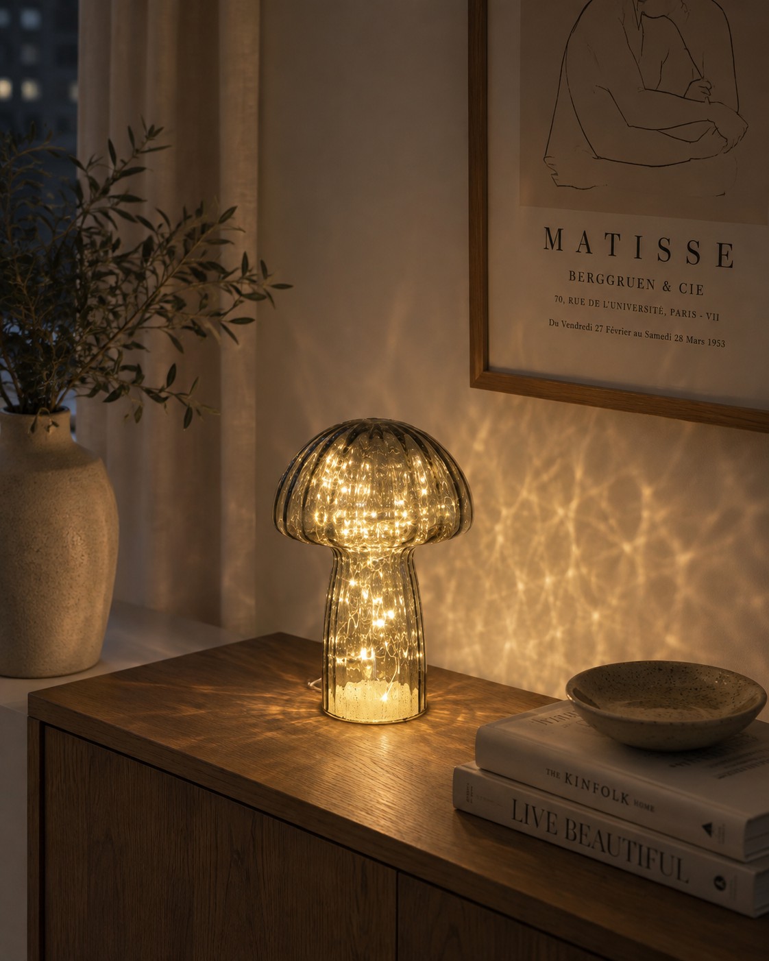 Bordslampa Svamp Glas Grafitgrå - Timer/Dimmer - 23x18 cm