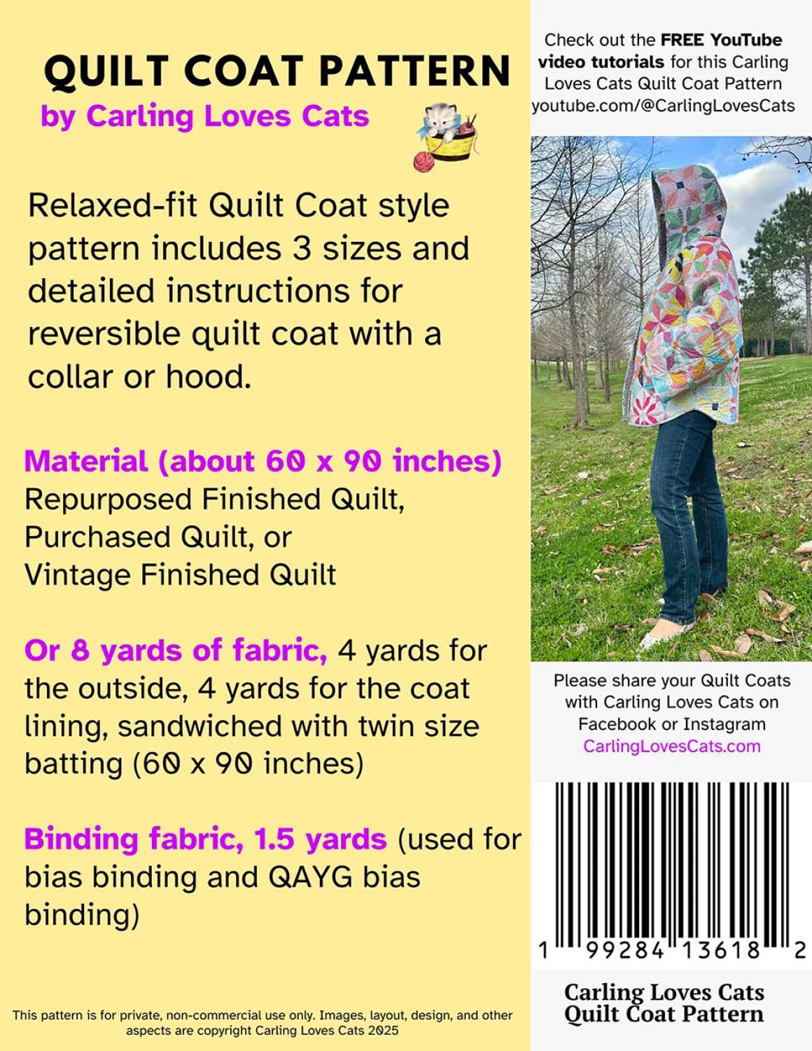 Mönster: Carling Loves Cats Quilt Coat Pattern  - 2