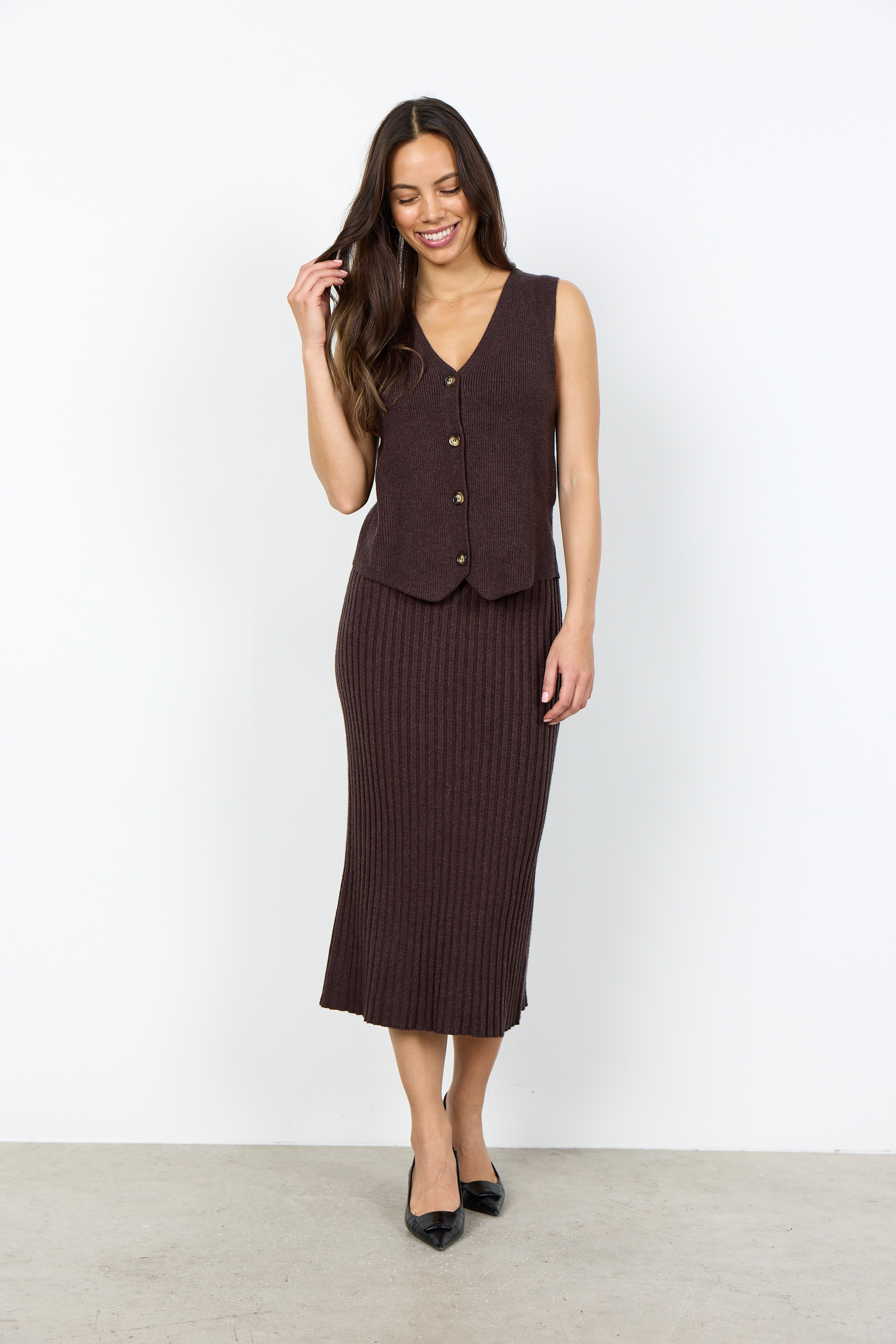 SC-KANITA 23 Skirt Stickad Brun Kjol