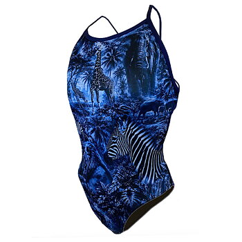 Girls' Safari Blue Tie-Back Swimsuit - Lane 4