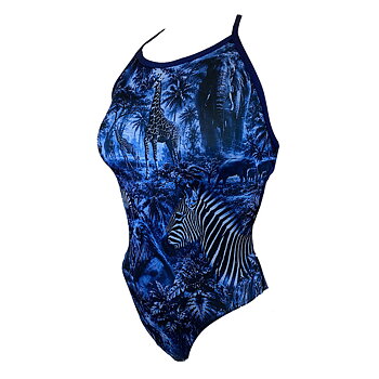 Women's Safari Blue Tie-Back Swimsuit - Lane 4
