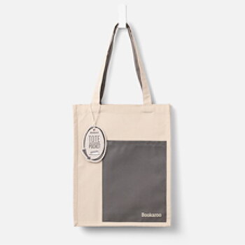 Bookaroo : Totebag Grey & Creme - Tygväska med praktisk ytterficka för skrivboken eller boken du läser 