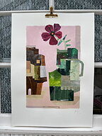 Collage "Hibiscus" av Maria C Bernhardsson. Orginal utan ram. 70x50cm.