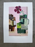 Collage "Hibiscus" av Maria C Bernhardsson. Orginal utan ram. 70x50cm.