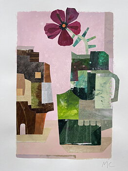 Collage "Hibiscus" av Maria C Bernhardsson. Orginal utan ram. 70x50cm.