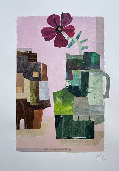 Collage "Hibiscus" av Maria C Bernhardsson. Orginal utan ram. 70x50cm.