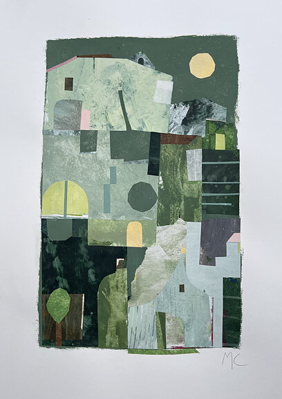 Collage "Hydra" av Maria C Bernhardsson. Orginal utan ram. 70x50cm.