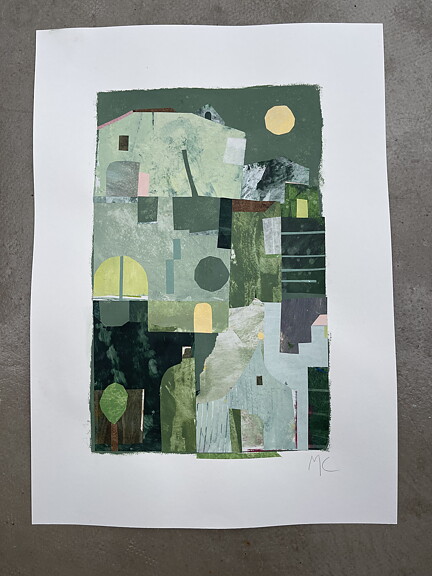 Collage "Hydra" av Maria C Bernhardsson. Orginal utan ram. 70x50cm.