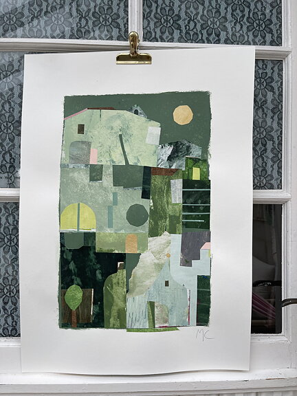 Collage "Hydra" av Maria C Bernhardsson. Orginal utan ram. 70x50cm.