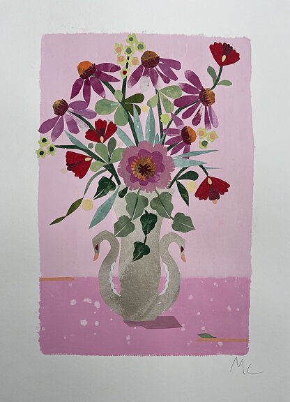Collage "Mr & Mrs Swan" av Maria C Bernhardsson. Orginal utan ram. 70x50cm.
