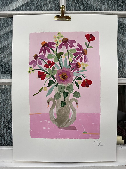 Collage "Mr & Mrs Swan" av Maria C Bernhardsson. Orginal utan ram. 70x50cm.