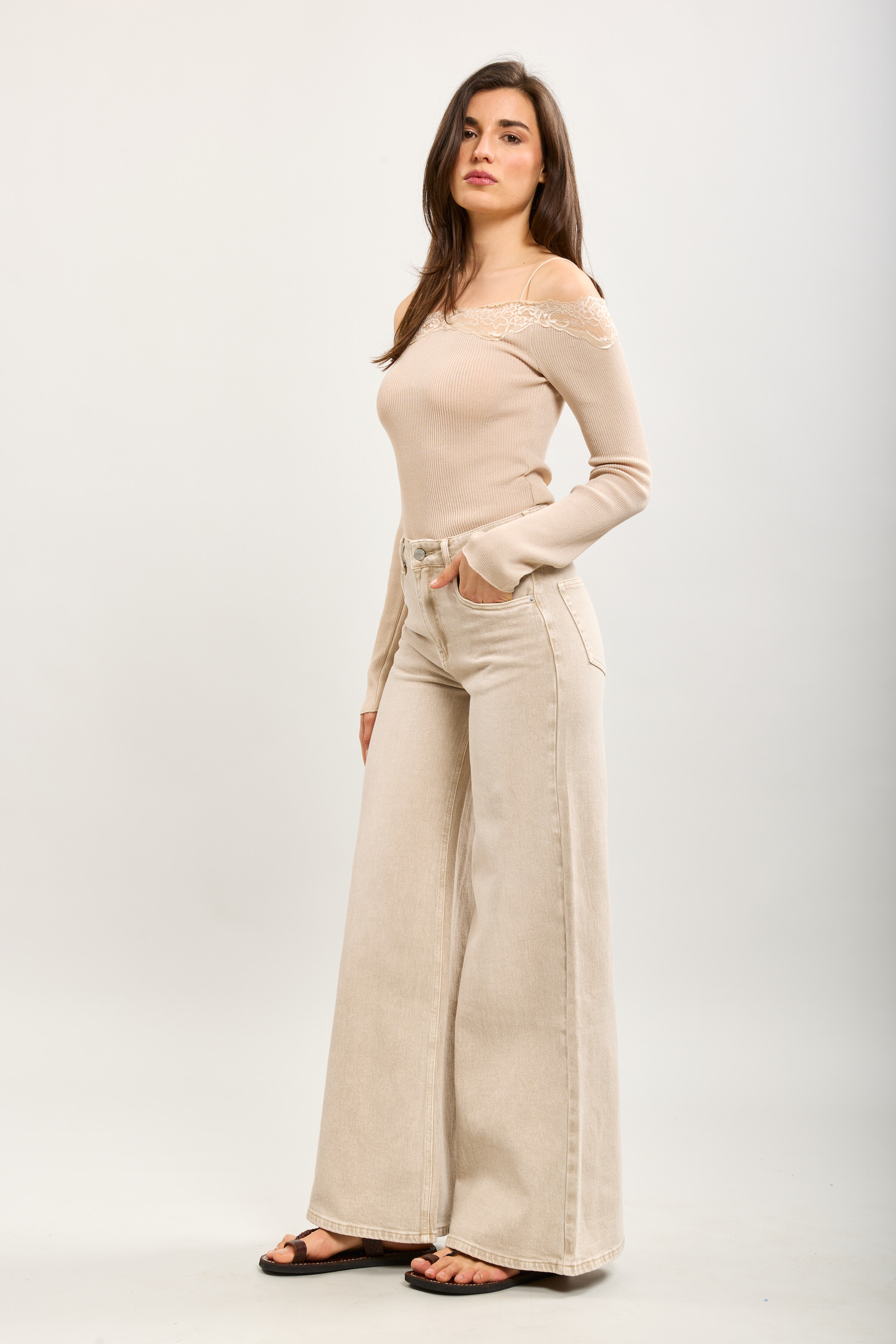 Jeans Wide Beige - 2