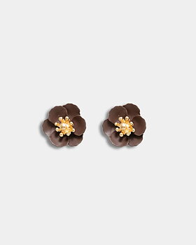Flower Petite Earrings Dark Brown