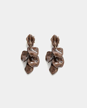Leaf Marble Earrings Dark Brown