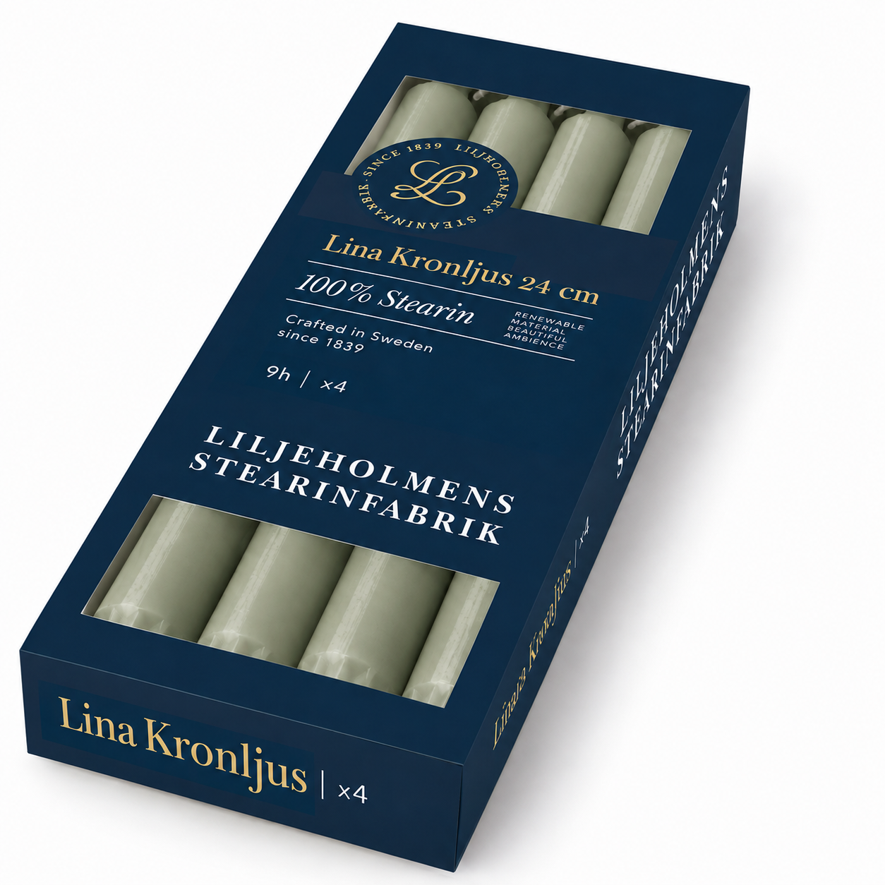 Lina Kronljus 4 pack  Sage- 24 cm with quality stamp
