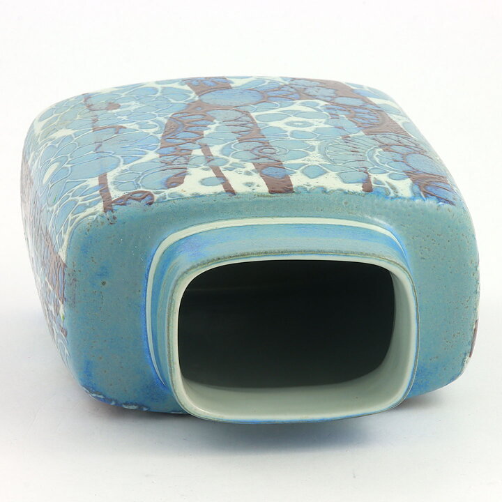 Johanne Gerber (Baca 1960s) Sturdy Vase with Blue and Brown Flower Decor 19 cm #780-3121