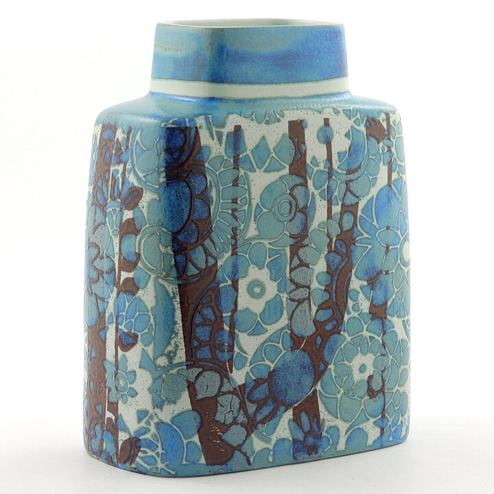 ヨハンヌ・ゲーバー  Bacaシリーズ  青/茶色の花のベース  19cm  1960年代  (#780-3121)