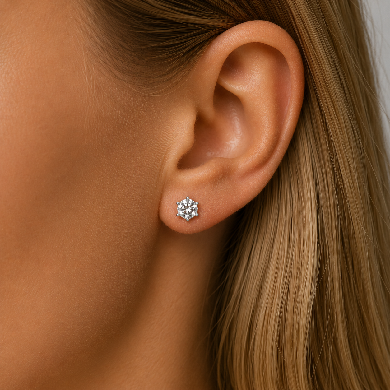 Solitaire Brilliant-Cut Diamond Six-Prong Earrings - 3