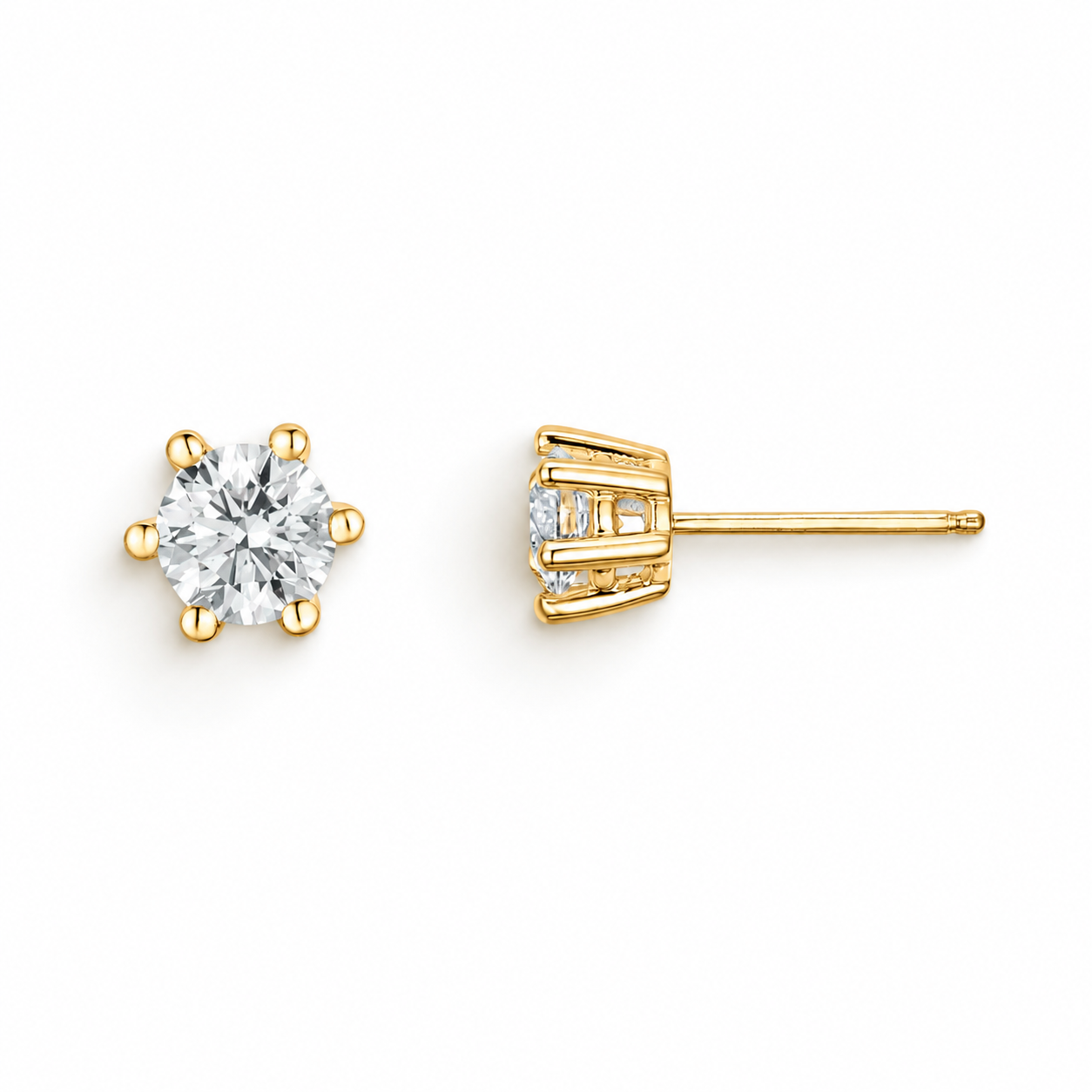 Solitaire Brilliant-Cut Diamond Six-Prong Earrings