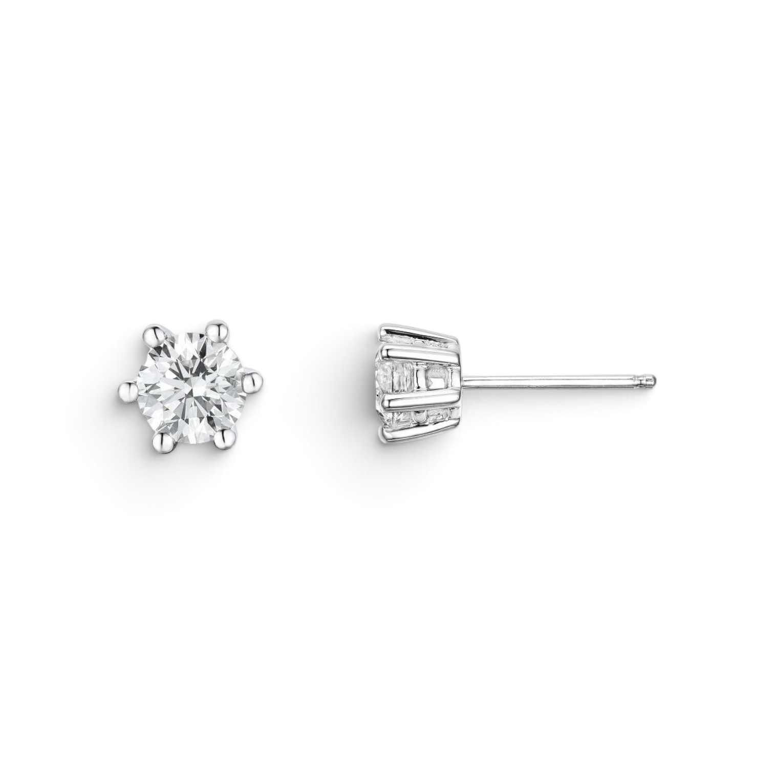 Solitaire Brilliant-Cut Diamond Six-Prong Earrings - 2