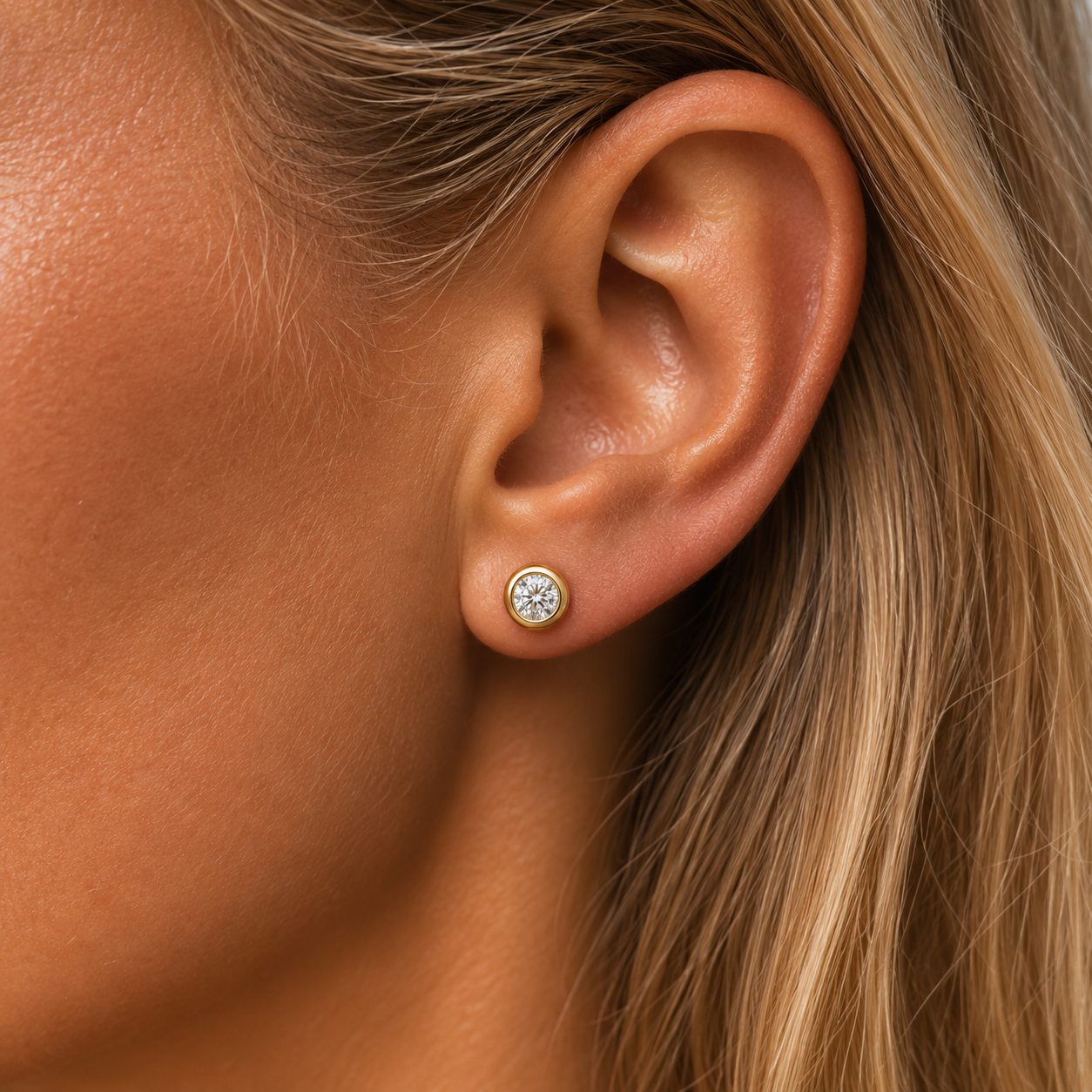 Solitaire Brilliant-Cut Diamond Bezel Earrings - 3