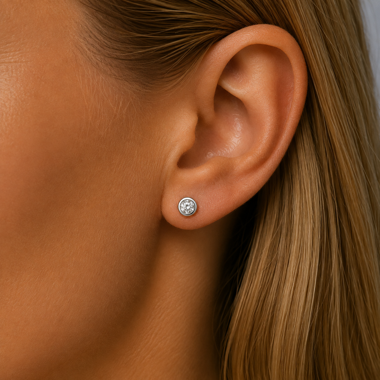 Solitaire Brilliant-Cut Diamond Bezel Earrings - 4