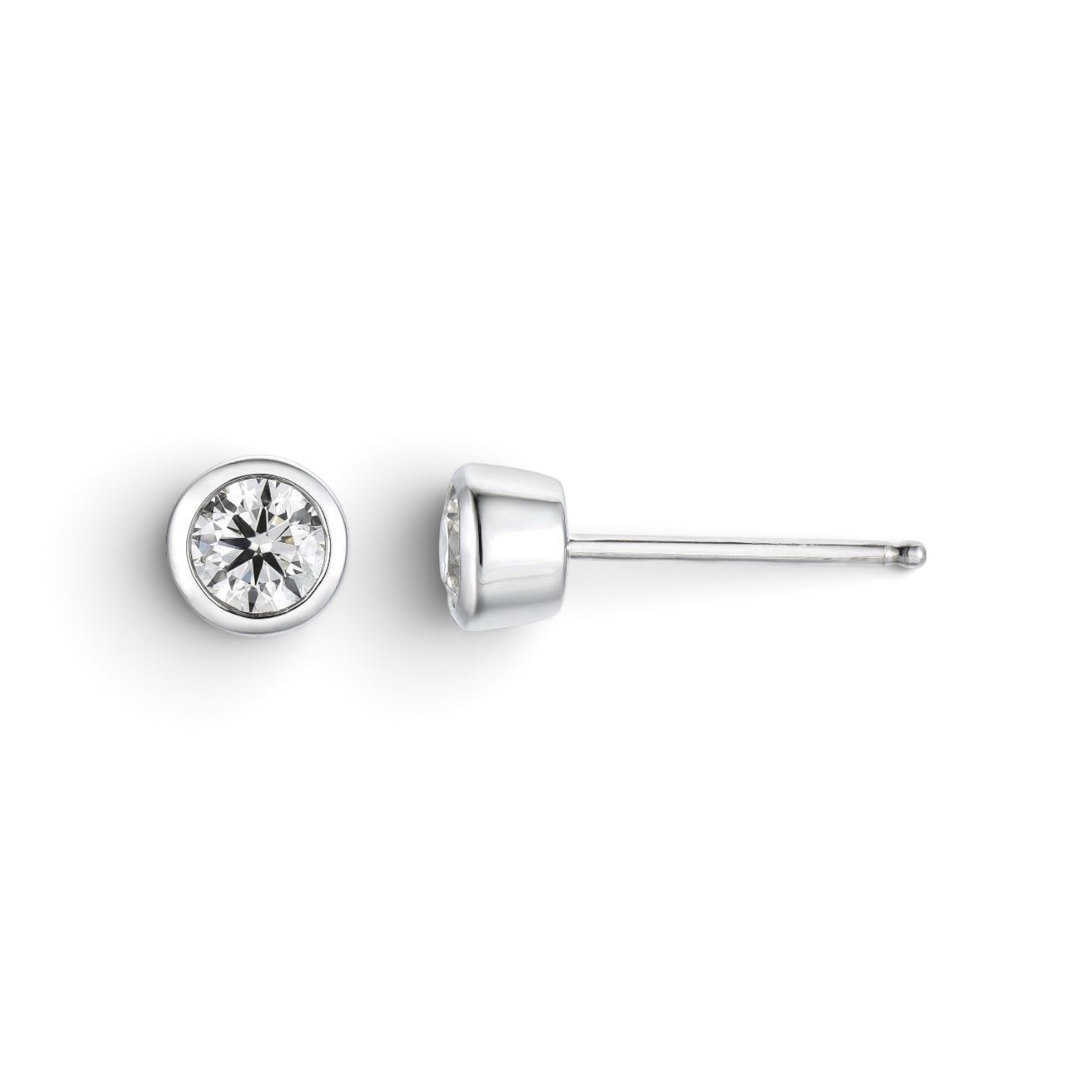 Solitaire Brilliant-Cut Diamond Bezel Earrings - 2