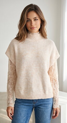 Pullover m Spets Creme
