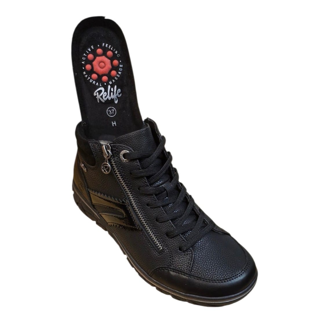 Relife Boot 26801‑05 Black/Noir – Stabil och bekväm halv känga med snörning och dubbla dragkedjor - 3