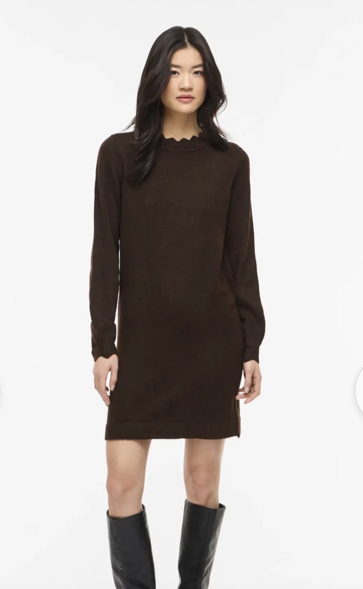Vila Nikolina o-neck Knit Dress Coffee Bean