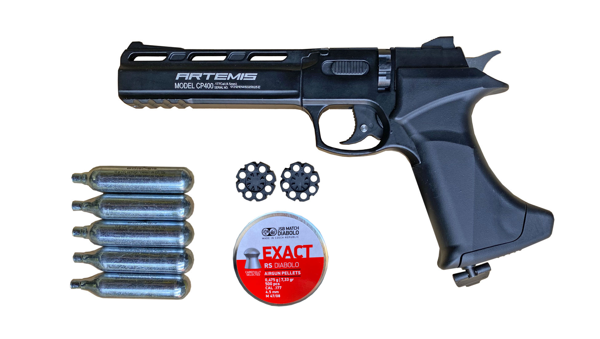 Co2-driven luftpistolset Snowpeak CP400 i kaliber 4,5mm
